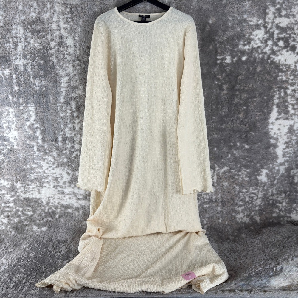 New PrettyLittleThing Plus Size 22 Crinkle Lettuce Hem Maxi Dress Cream Women